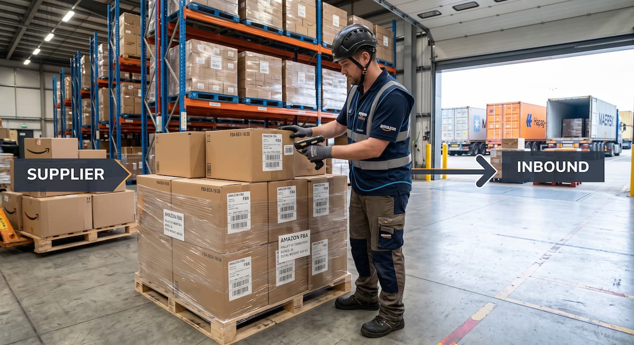 Best freight shipping companies in the US transporting palletized freight on an interstate highway with modern logistics trucks