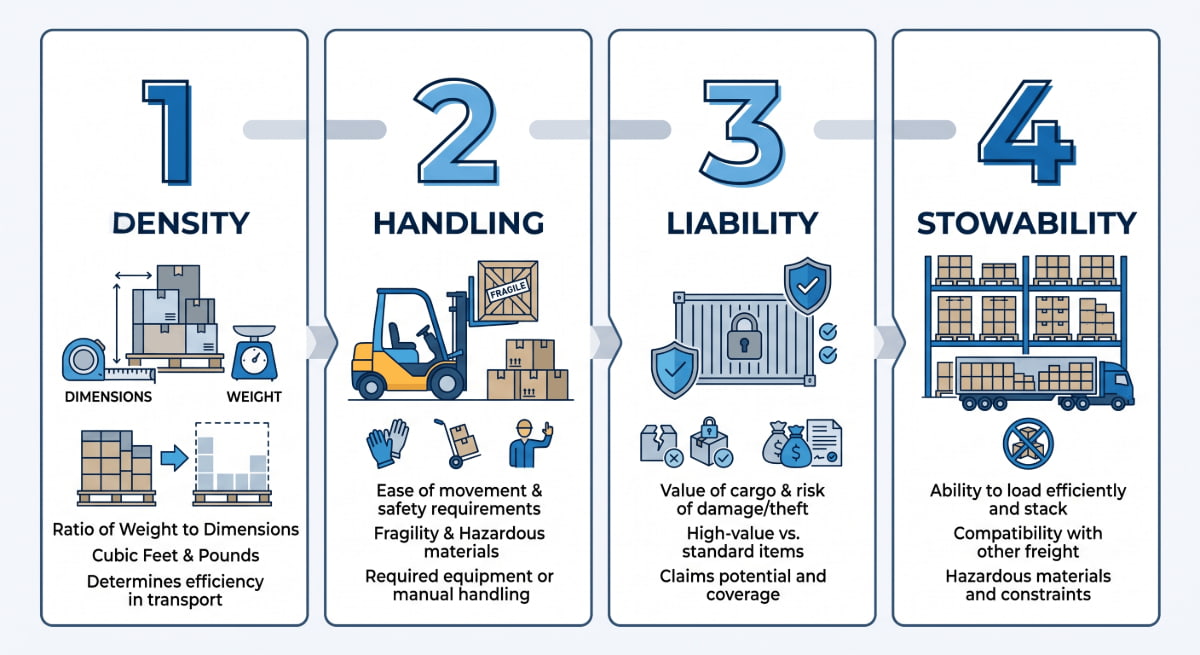 Four factors used to determine Freight Class.