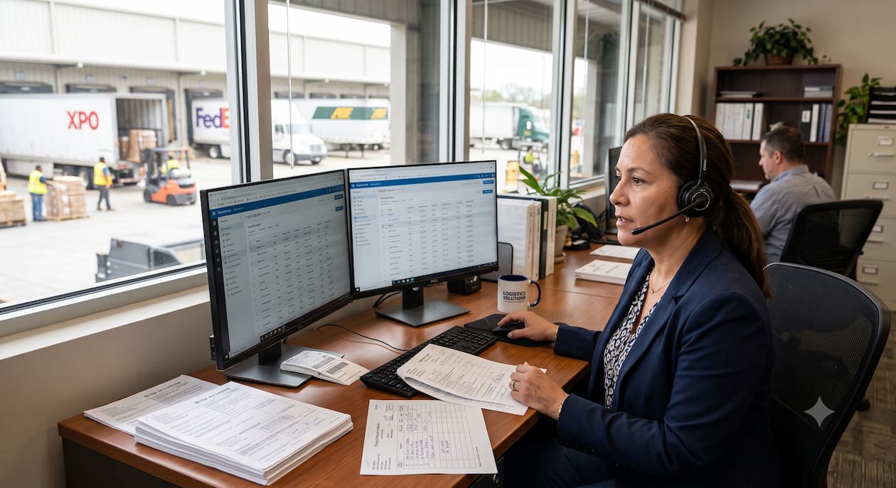 Logistics manager comparing freight shipping quotes and selecting the best freight carrier for commercial shipments